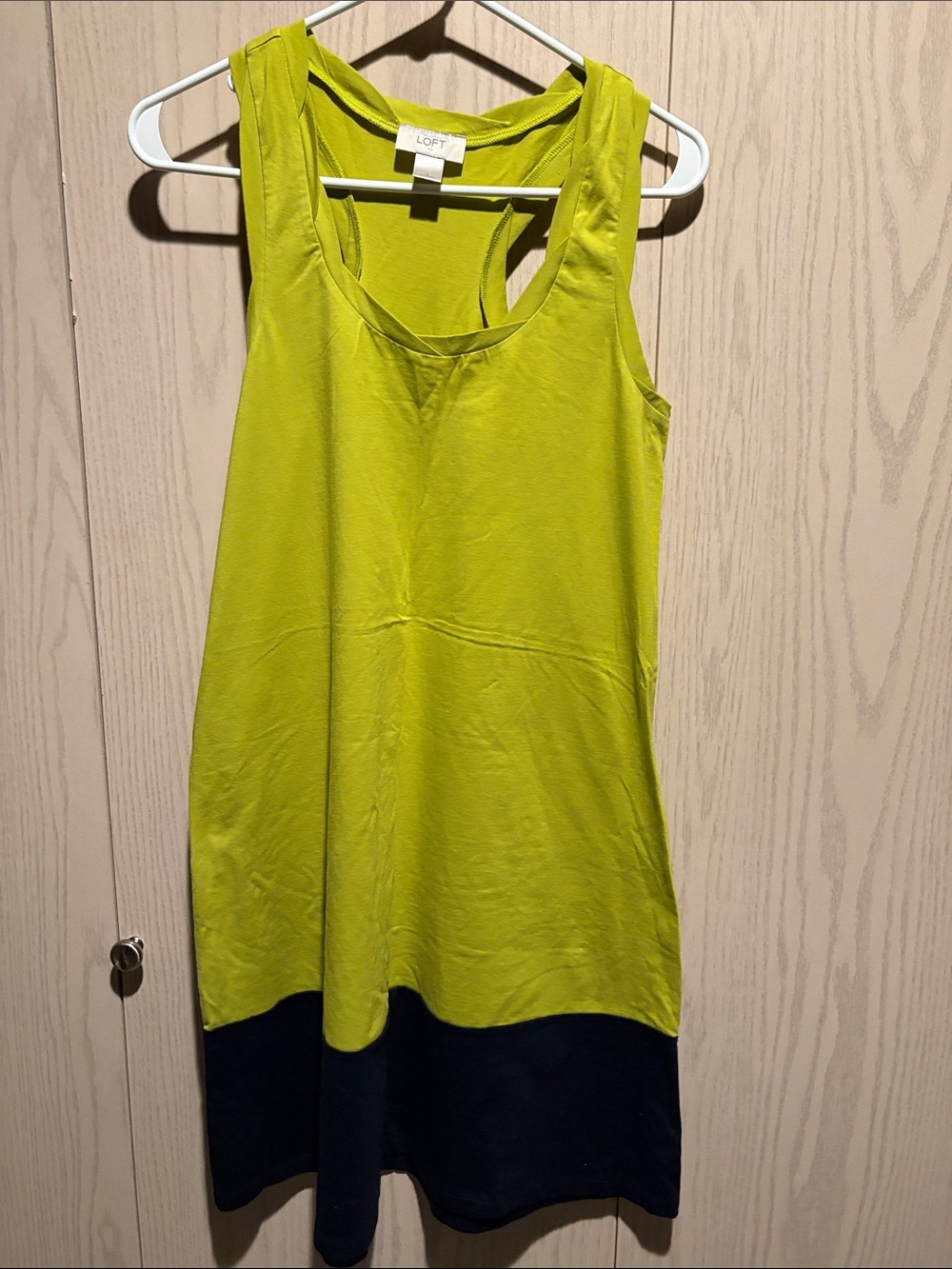 LOFT Lime Green and Navy Sleeveless Shift Dress